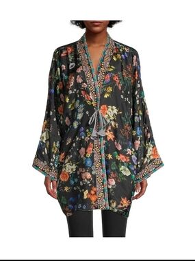 Johnny Was Kimono Parrot Tallulah Jacket Reversible Long Silk Black XL